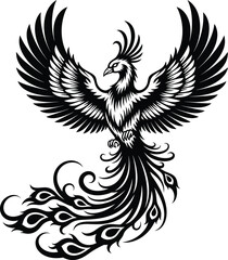 Obraz premium Phoenix bird vector illustration mythical firebird design black and white eps silhouette