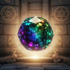 Mystical Orb of Light - A Vibrant Gemstone in Ancient Chamber.
