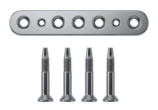 Orthopedic bone plate and screws isolated on transparent background - Powered by Adobe