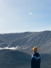 View of the circular crater of the Hverfjall volcano, Iceland