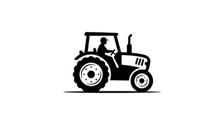 Obraz premium Black silhouette of a farmer driving a tractor, representing agriculture and rural work.