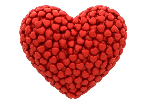 Heart shape made of small red candies isolated on transparent background