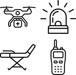 WebColorful Emergency Rescue, Disaster Response, Search and Rescue Drone, Aerial Monitoring, and First Aid Vector Icons Set