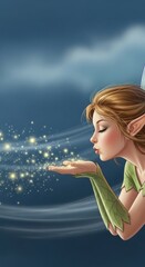 Enchanting Fairy Blowing Magical Dust into the Night Sky.