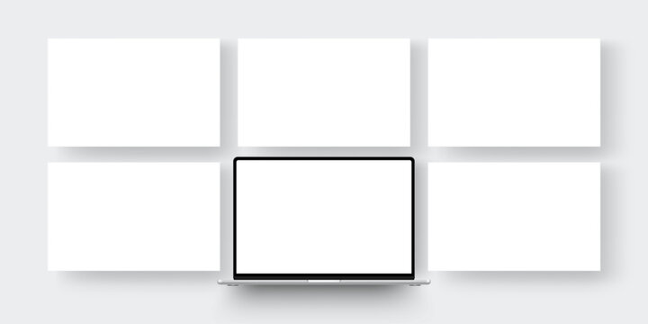 Laptop with blank screen and empty web templates, clean mockup for showcasing website design and UI projects