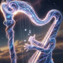 Enchanting Harp Spirit Manifesting Music in a Cosmic Dreamscape.