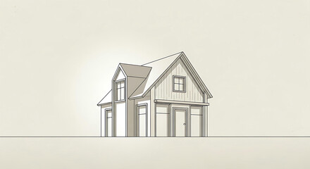 Minimalist architectural sketch of a modern house design on beige background