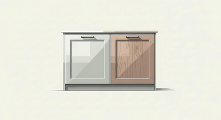 Minimalist kitchen cabinets with modern handles on neutral background