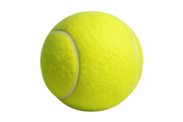 Tennis ball showing fuzzy texture and white seam, essential equipment for playing tennis, on transparent background