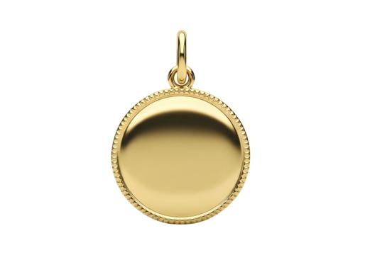 Plain round gold pendant charm isolated on transparent background