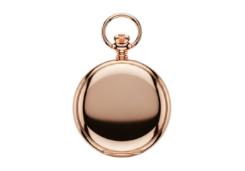 Antique oval gold pocket watch isolated on transparent background