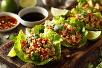 Bright Ginger Soy Chicken Lettuce Wraps: Light nutritious wraps with fresh herbs and crunchy vegetables