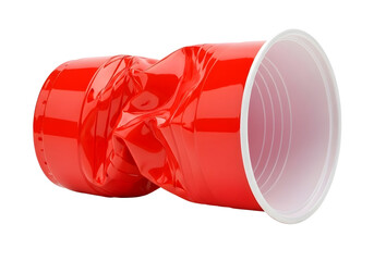 Crushed red plastic party cup isolated on transparent background