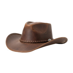 Brown Leather Cowboy Hat with Braided Band and Silver Buckle Detail Isolated on Transparent Background