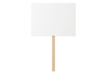 Blank White Rectangular Protest Sign on Wooden Stick – Isolated on transparent background, PNG