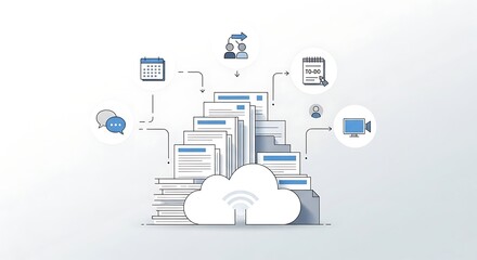 Modern business productivity concept with cloud storage, document management, and digital collaboration tools for an efficient workflow