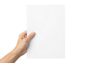 Hand Holding Blank White Sign with Wooden Frame – Isolated on transparent background, PNG
