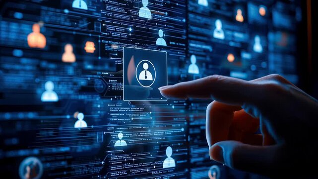 Futuristic digital profile data security network and cybersecurity technology interface with fingerprint screen user icon touch screen data analytics - Powered by Adobe