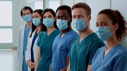 Multiethnic team of doctors and nurses standing in hospital hallway - Powered by Adobe