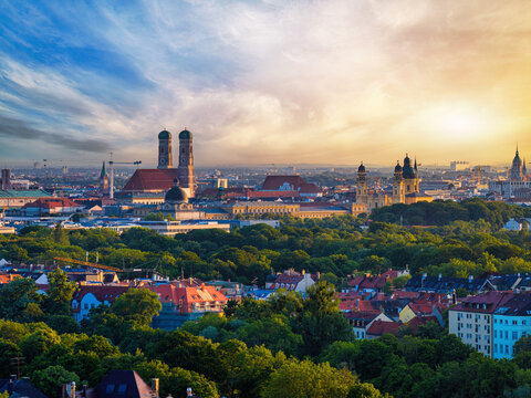 Dramatic sky over the Skyline of Munich with Frauenkirche