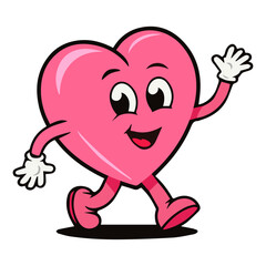 Vintage Groovy Heart Character Illustration in Retro Style Featuring Cute Love-Themed Design and Playful Cartoon Aesthetics