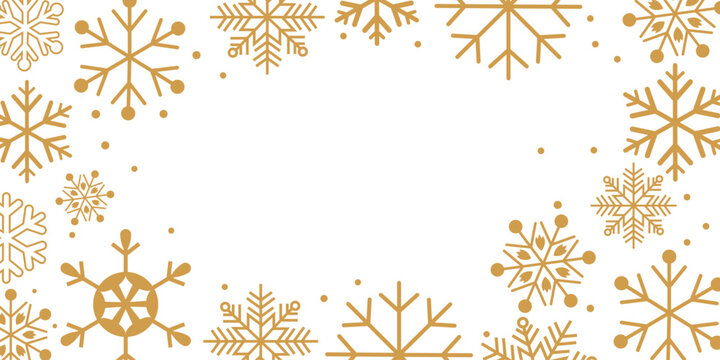 Horizontal winter background template featuring a clean white center framed by various sizes and designs of blue snowflakes and scattered dots. The minimalist, frosty design is perfect for holiday gre