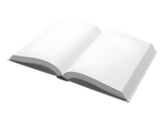 Open blank white book with clean pages and thick cover isolated on a transparent background open book