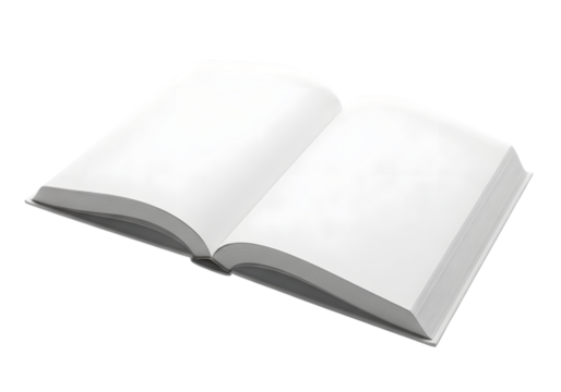 Open blank white book with clean pages and thick cover isolated on a transparent background open book