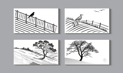 Naklejka premium Linear Meadow and Cloud Horizon Vector Set