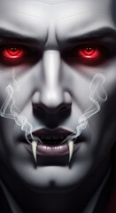 Vampire Portrait with Red Eyes and Smoke, Digital Art.