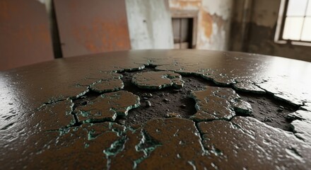 Cracked Paint on Old Surface Inside Abandoned Industrial Building Showing Decay and Neglect