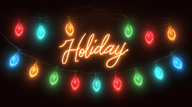 glowing holiday lights string christmas bulb garland decoration card festive banner red green blue yellow neon lamp led star happy painting background transparency party season design illustration