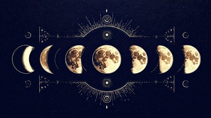 Lunar cycle phases illustrating celestial astrology and spiritual cosmos