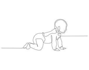 Baby crawling continuous line. Continuous one line drawing of Baby crawling. Baby concept. Single line drawing