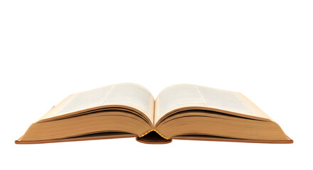 Fototapeta premium Open thick hardcover book with aged yellowed pages and a brown cover isolated on a transparent background