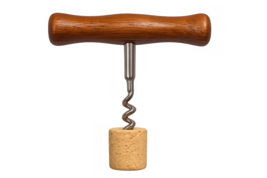 Corkscrew removing wine cork, opening bottled beverage, wine accessory, vintage wooden handle bar tool