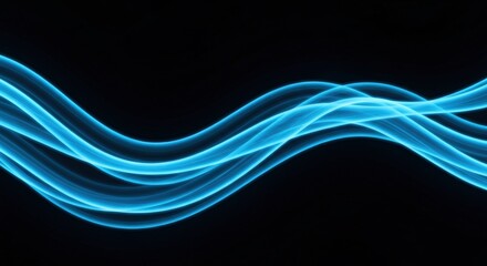 Elegant Abstract Blue Light Waves on Black Background for Artistic and Design Projects