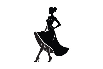 Elegant silhouette of a woman in a flowing evening gown