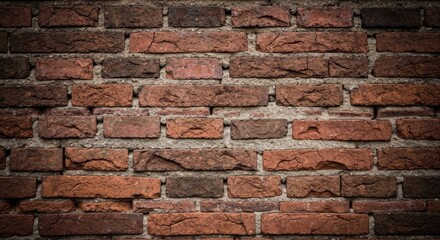 Naklejka premium Rustic Red Brick Wall Texture with Variations in Color and Surface Details for Background Use