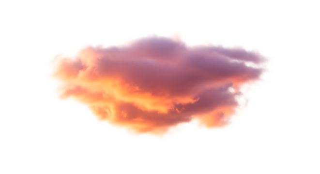 Isolated cloud formation with orange and purple hues against a black background space scene