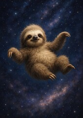 Obraz premium Adorable sloth floating galaxy.