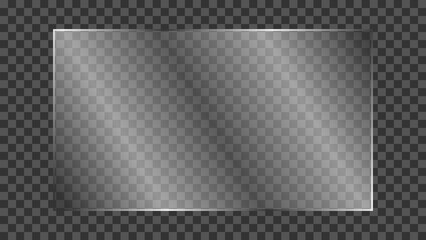 Transparent glass plate with realistic light glare and reflection isolated on transparent background. Shiny and glossy clear glass panel for TV or laptop screen mockup. Vector illustration.