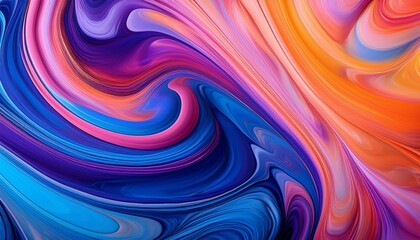 Fototapeta premium Vibrant Swirling Flow Of Blue Purple Orange And Pink Fluid Textures Creating A Dynamic Abstract Pattern Full Of Motion And Depth