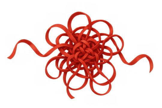 Red chinese knot symbol of good luck, prosperity, and happiness with intricate interwoven pattern on transparent background