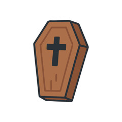 Obraz premium Wooden coffin with cross illustration. Halloween coffin design in flat spooky style.