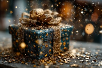 Gift box and sparkles. Christmas holiday
