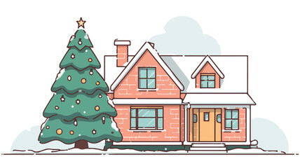 Festive Christmas Tree atop a House Vector Illustration