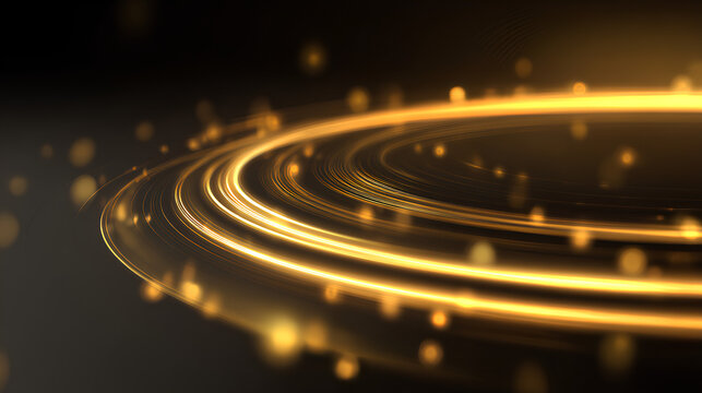 Line, light, gold, circle, background with glowing golden effect, flare and neon magic in format, perfect overlay for transparent art, adding line, light, gold elegance to designs.