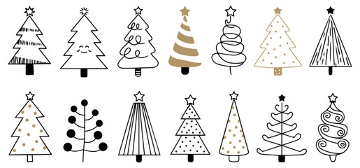 doodle christmas tree icon vector set