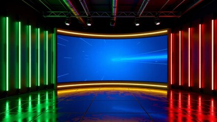 Neonlit studio curved screen reflective floor